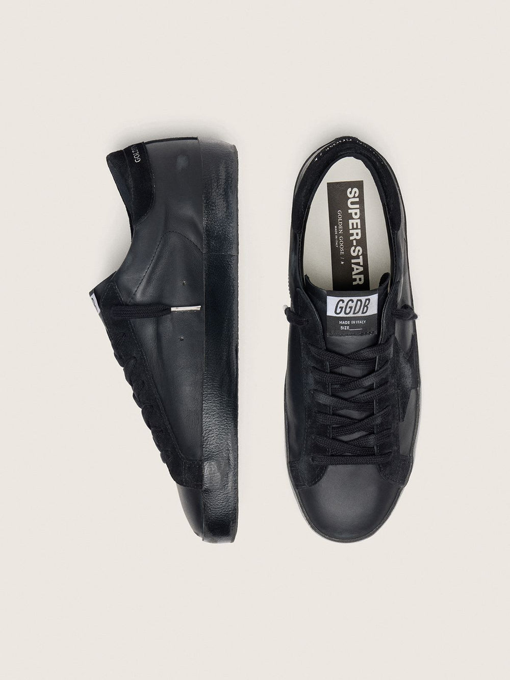 Men's Super Star Black Nappa w/ Suede Details and Black Foxing