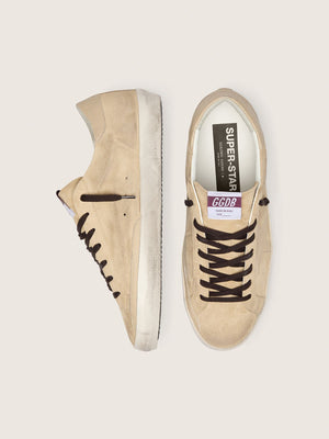Men's Super Star Beige Suede Upper Nappa Star and Heel w/ Metal Lettering
