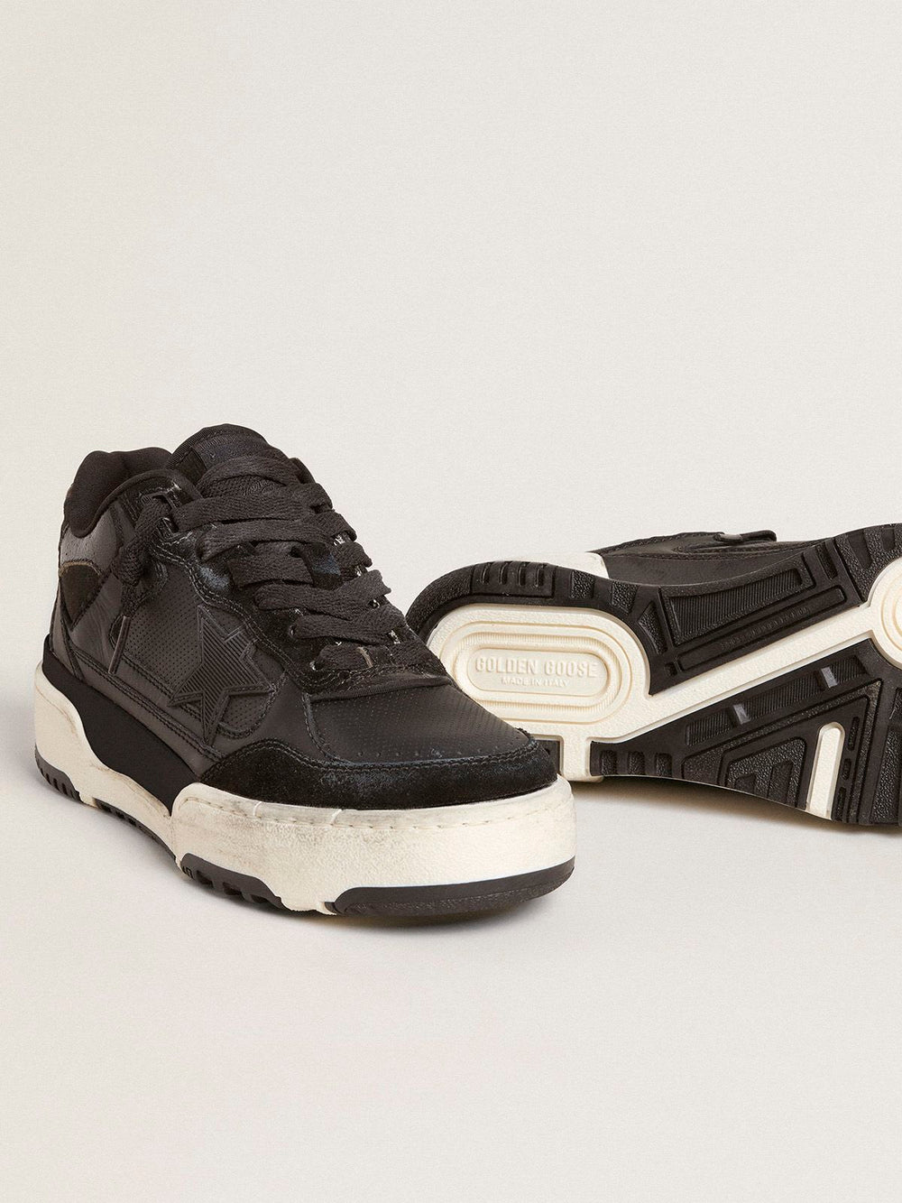 Forty Two Leather w/ Suede Toe and Rubber Star Glitter Heel Black
