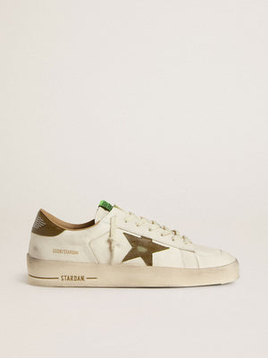 Men's Stardan White Leather w/ Military-Green Snake-print Leather Star