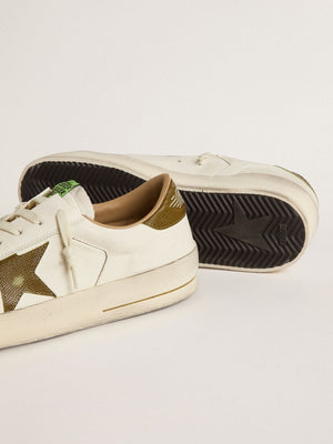 Men's Stardan White Leather w/ Military-Green Snake-print Leather Star