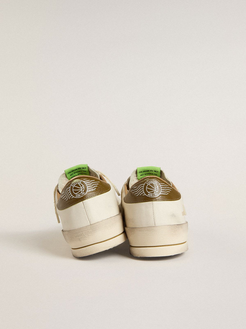 Men's Stardan White Leather w/ Military-Green Snake-print Leather Star