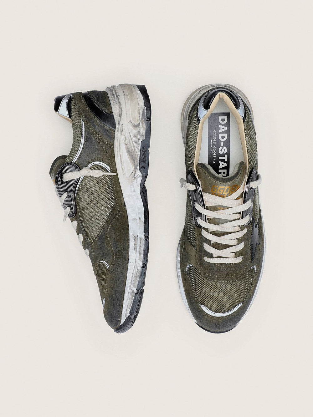 Women's Dad Star in Olive Green Suede and Black Leather Star