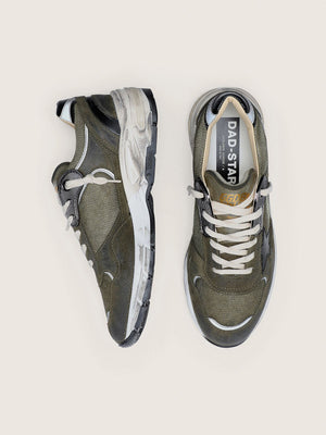 Women's Dad Star in Olive Green Suede and Black Leather Star