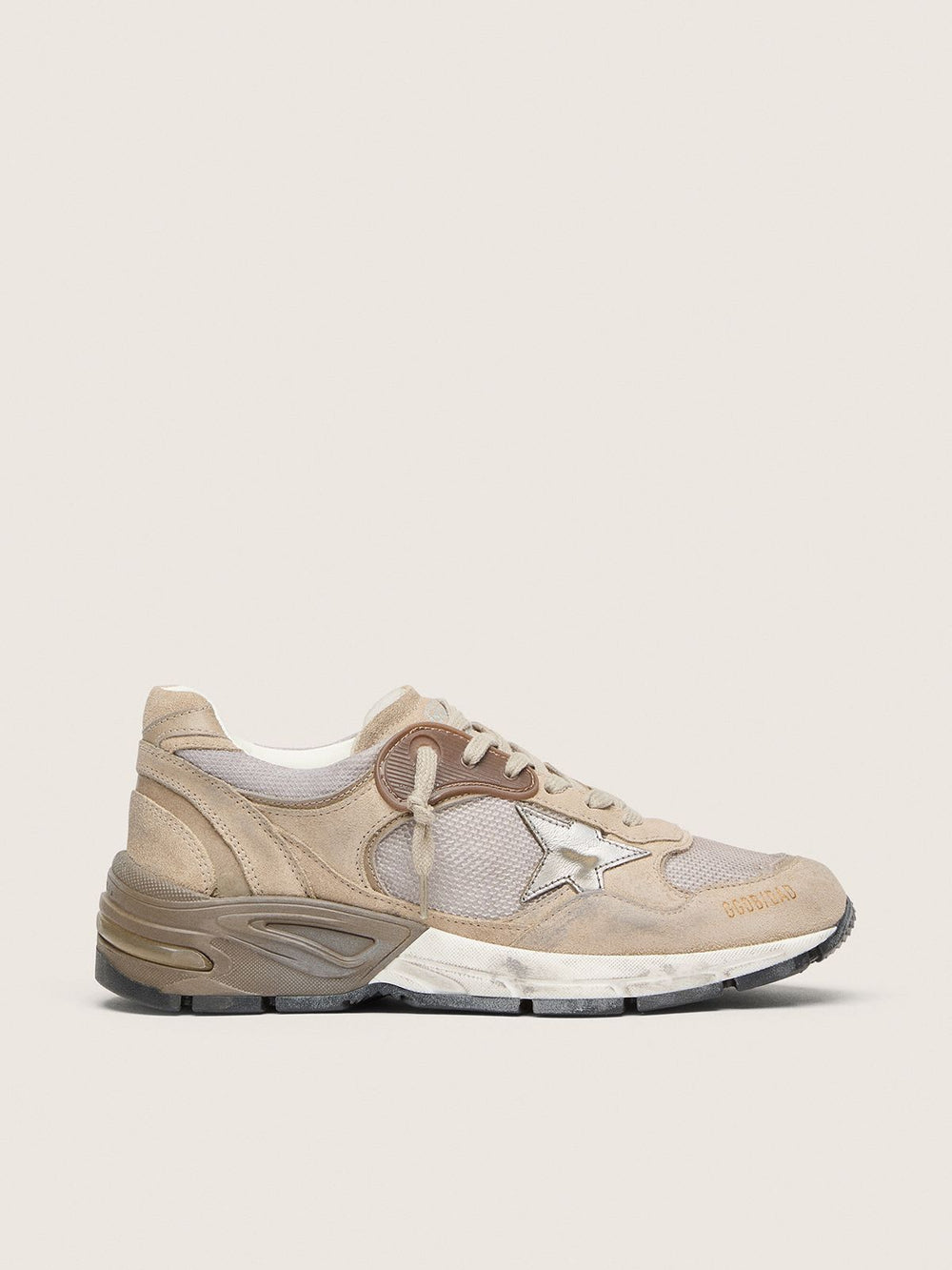Men's Dad Star in Beige Mesh and Suede Upper w/ Silver Leather Star