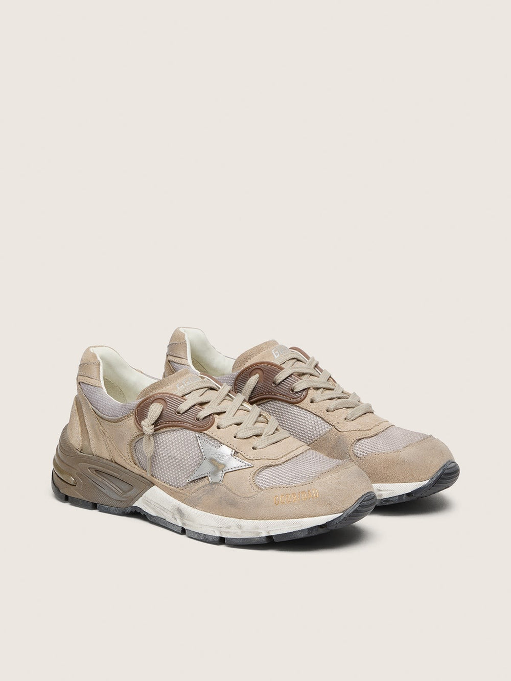 Men's Dad Star in Beige Mesh and Suede Upper w/ Silver Leather Star