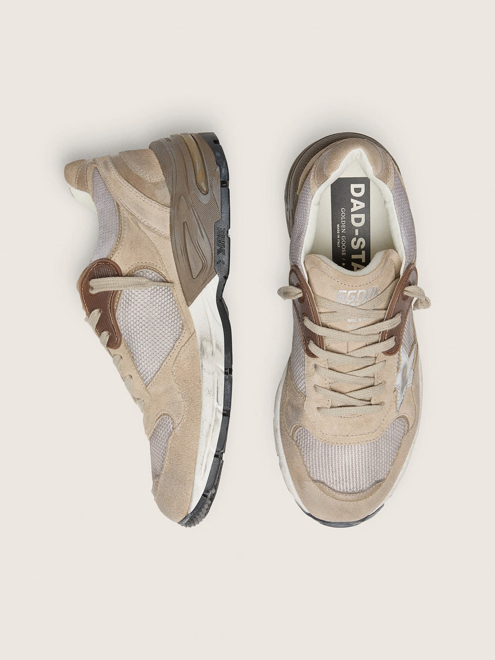 Men's Dad Star in Beige Mesh and Suede Upper w/ Silver Leather Star