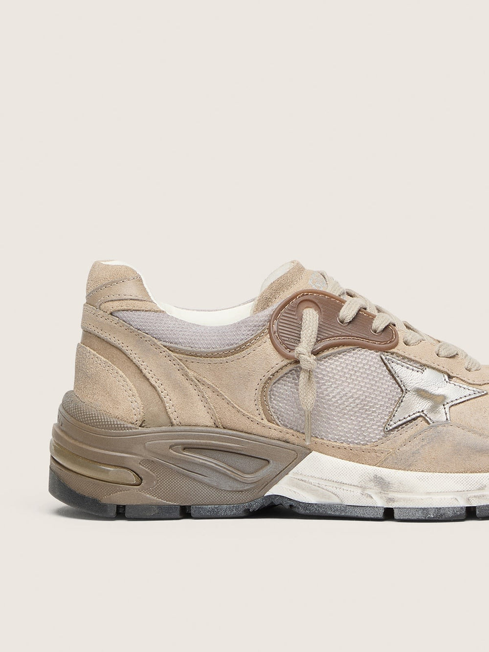 Men's Dad Star in Beige Mesh and Suede Upper w/ Silver Leather Star