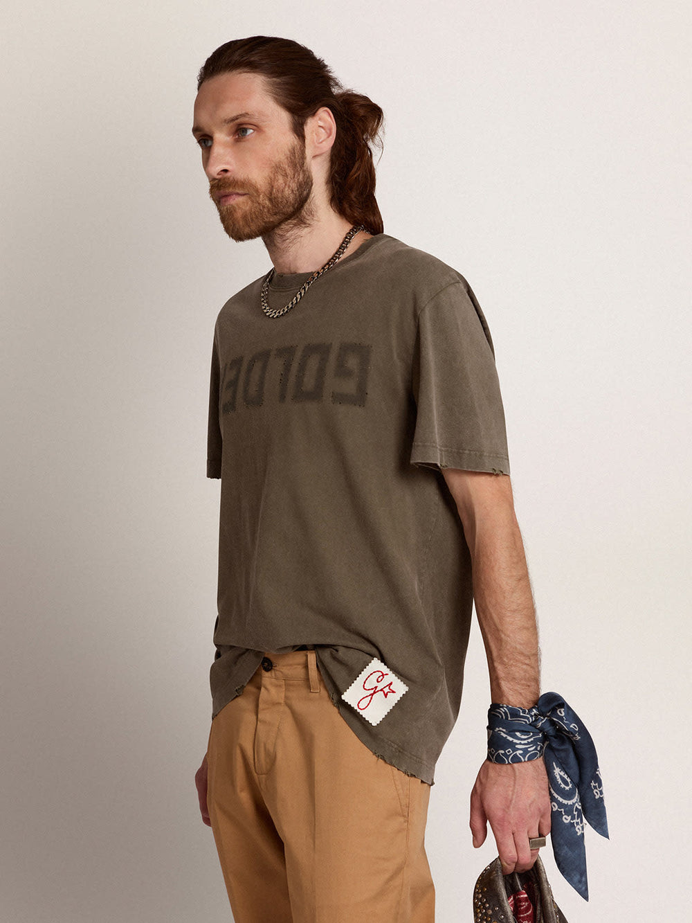 Regular T Shirt Distressed Cotton Jersey Dusty Olive