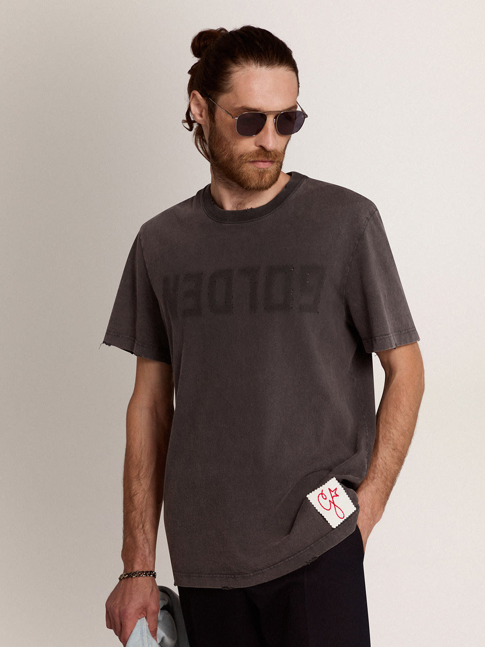 Regular T Shirt Distressed Cotton Jersey Anthracite Gray