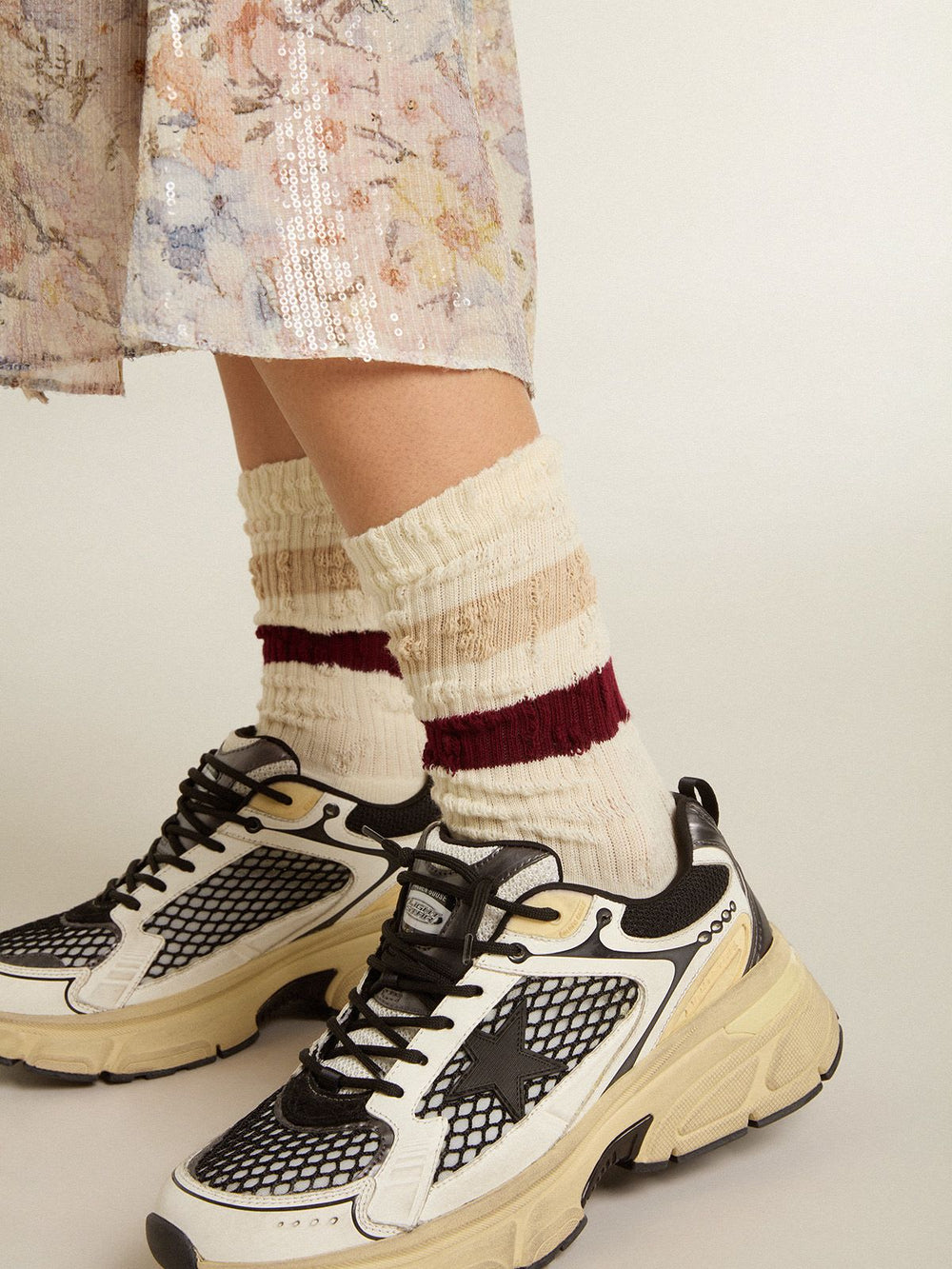 Socks High Rib/ Stripes/ Ripped - Heritage White/ Bouldert / Tawny Port