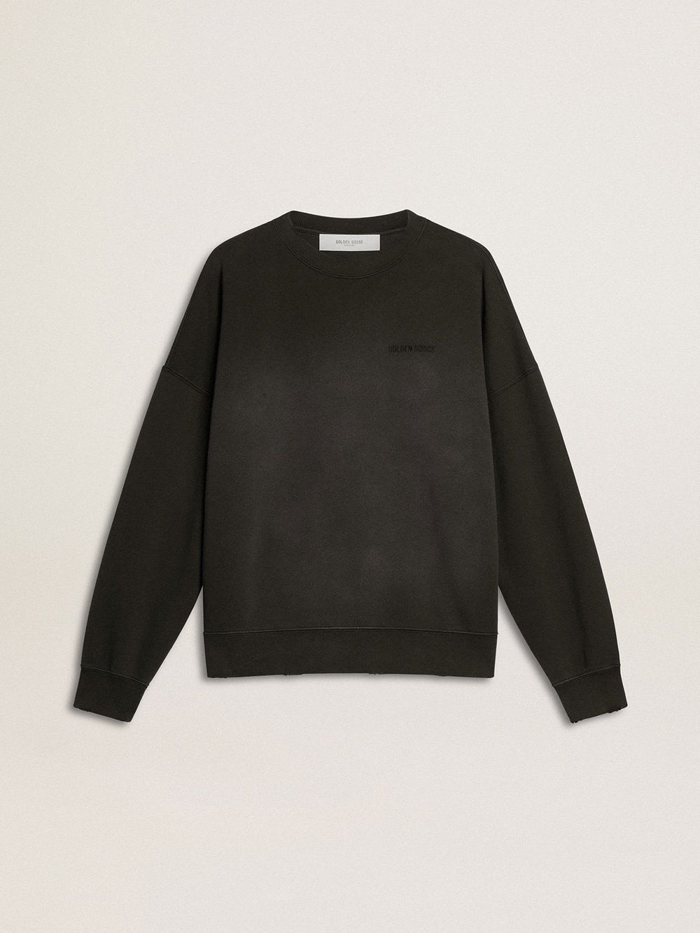 Unisex Sweatshirt in Worn Black Cotton with Logo Embroidery