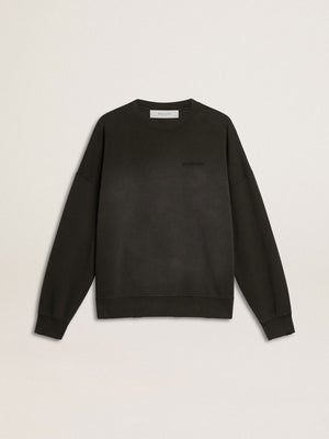 Unisex Sweatshirt in Worn Black Cotton with Logo Embroidery