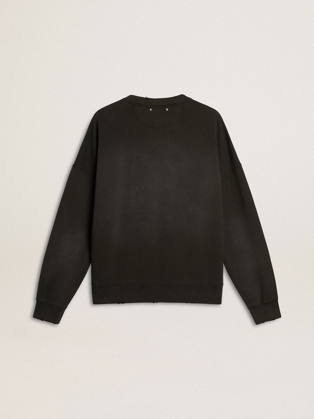 Unisex Sweatshirt in Worn Black Cotton with Logo Embroidery