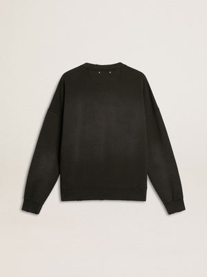 Unisex Sweatshirt in Worn Black Cotton with Logo Embroidery