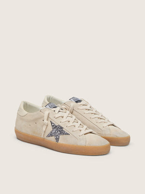 Women's Super Star in Ice-gray Suede w/ Silver Glitter Star and Leather Heel Tab