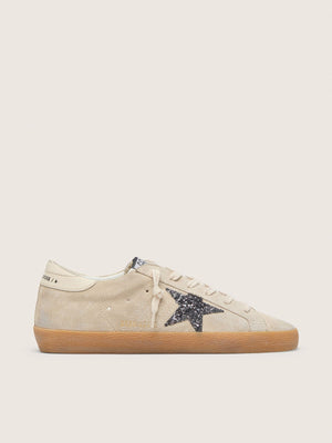 Women's Super Star in Ice-gray Suede w/ Silver Glitter Star and Leather Heel Tab