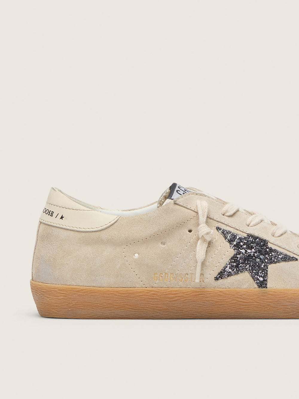 Women's Super Star in Ice-gray Suede w/ Silver Glitter Star and Leather Heel Tab