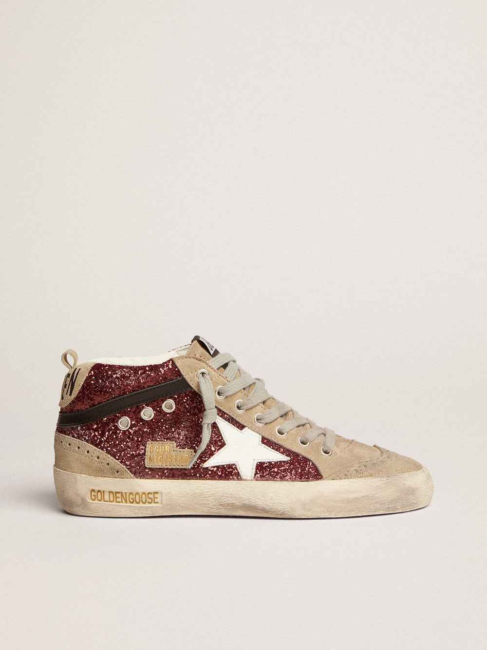 Woman Mid Star Glitter Upper and Suede Toe w/ White Leather Star Dark Red / Taupe