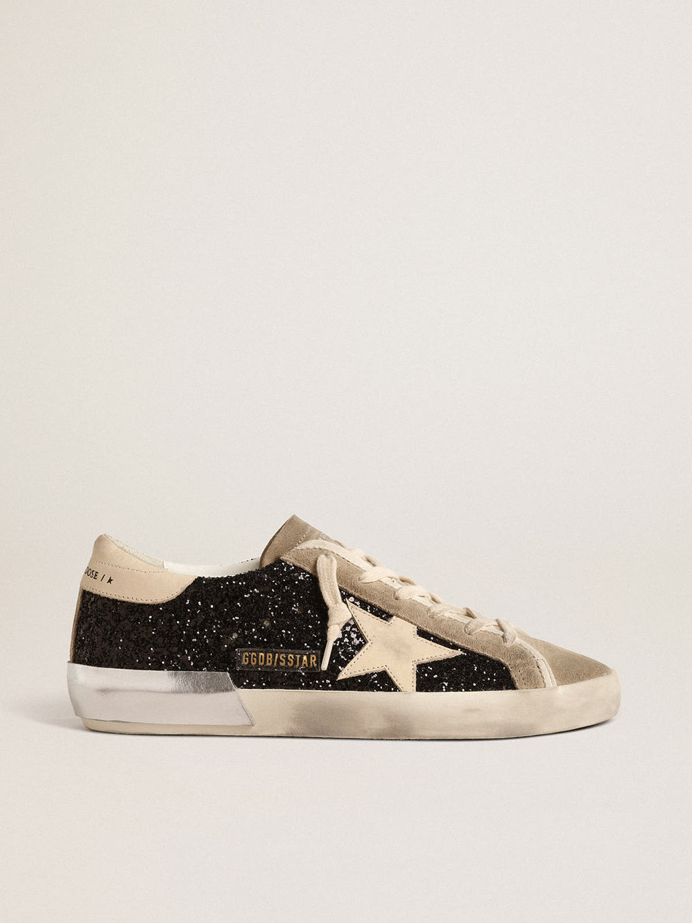 Super Star in Black Glitter w/ Cream Star and Suede Toe