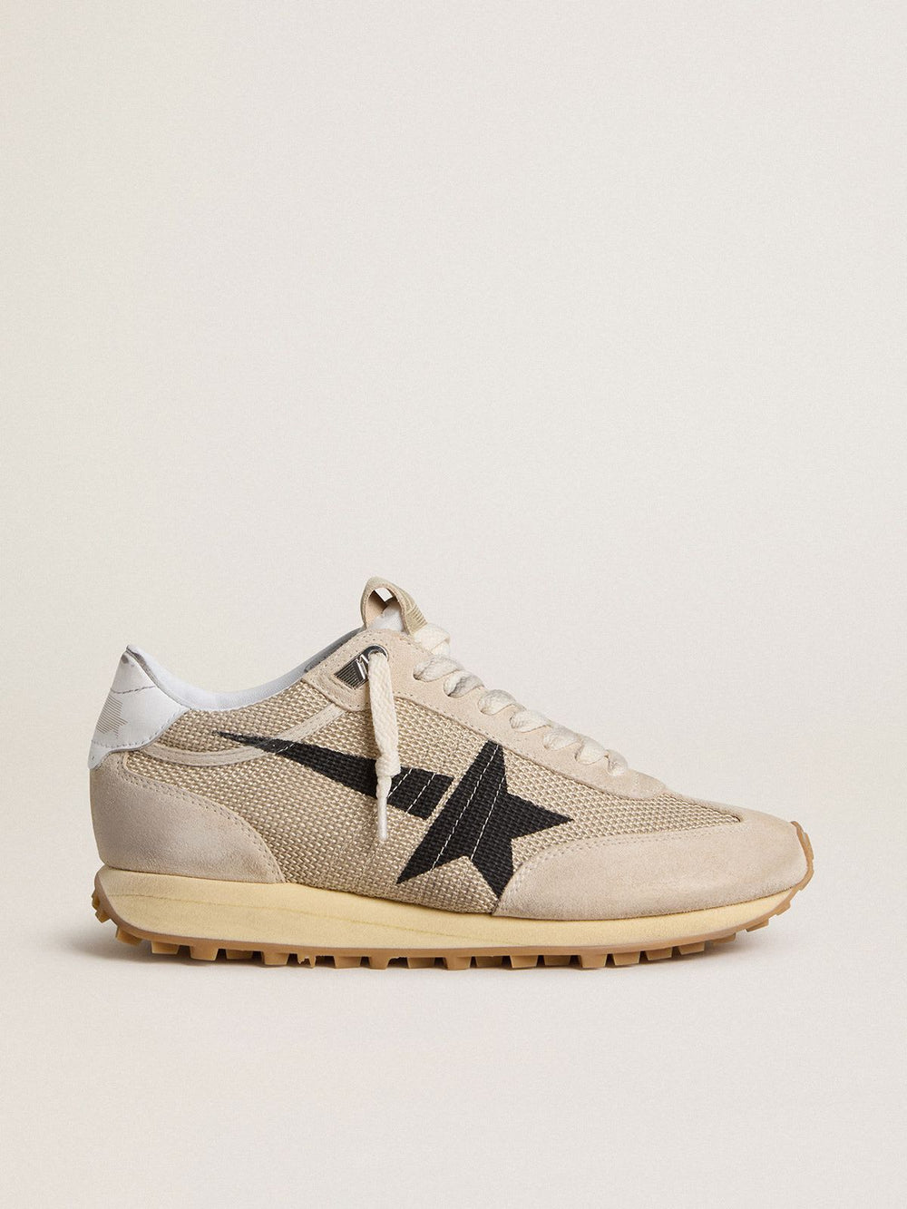 Women's Running Marathon Mesh Upper Suede Toe Beige Black