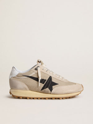 Women's Running Marathon Mesh Upper Suede Toe Beige Black