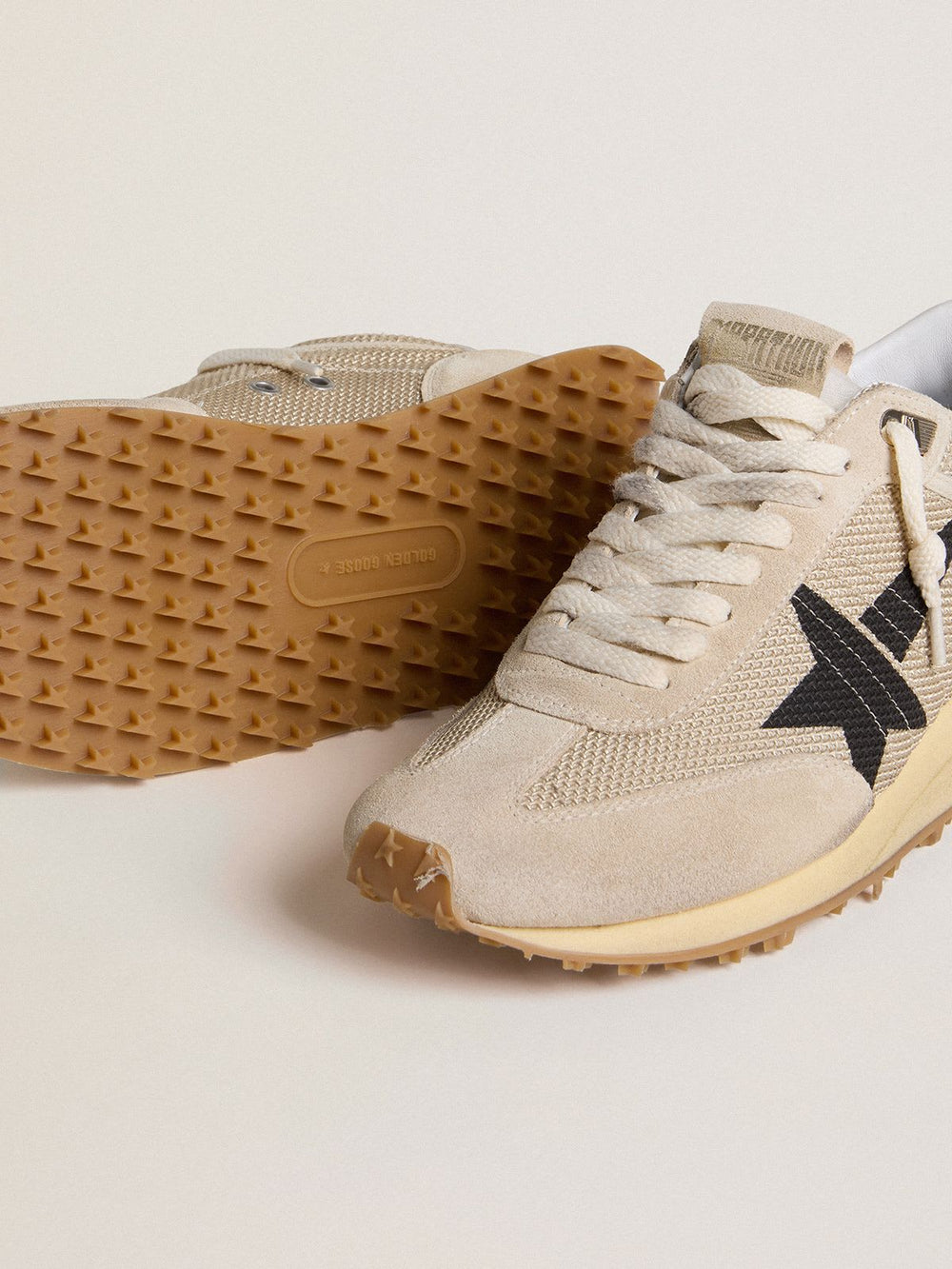 Women's Running Marathon Mesh Upper Suede Toe Beige Black