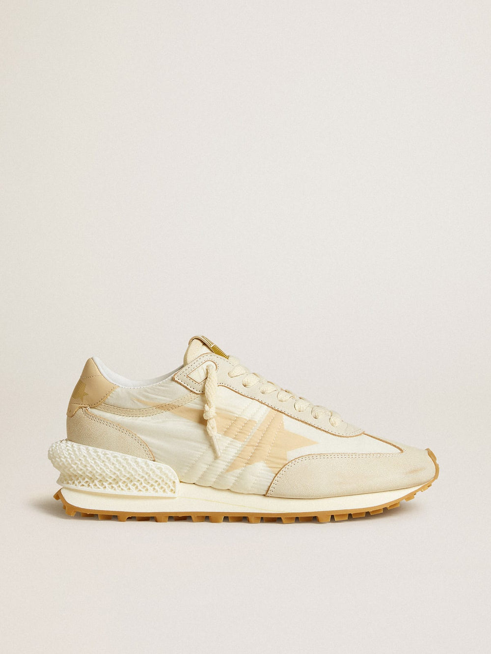 Women's Marathon in Beige Nylon and Gray Leather w/ Beige Printed Star