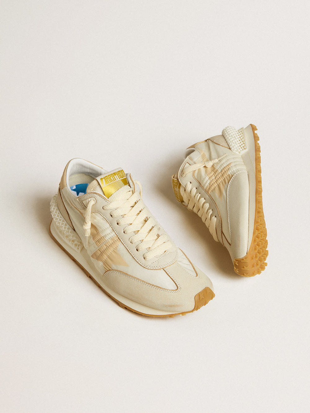 Women's Marathon in Beige Nylon and Gray Leather w/ Beige Printed Star