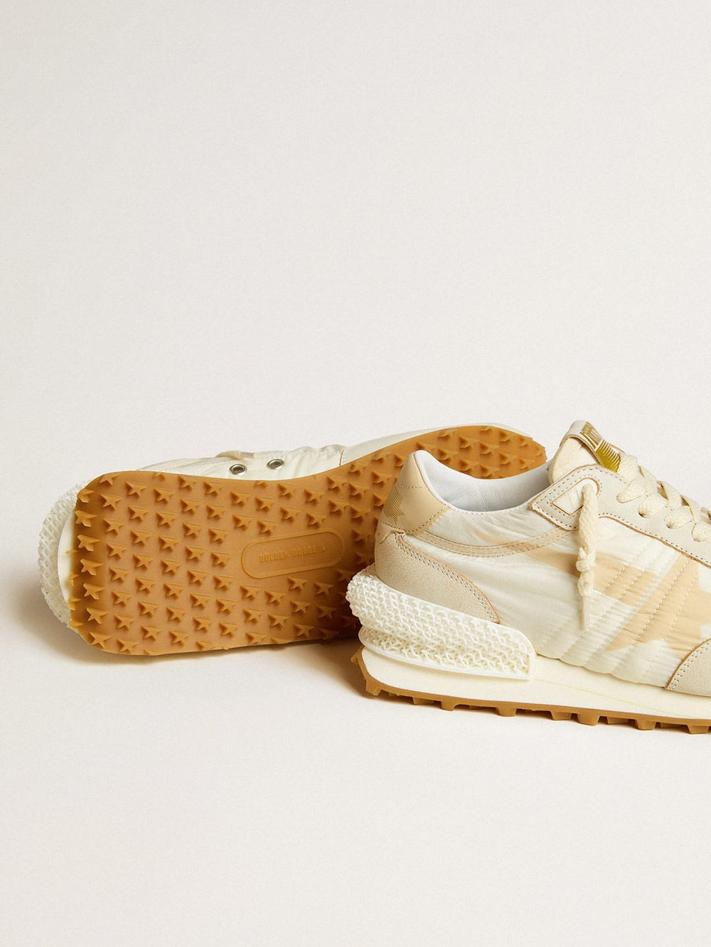 Women's Marathon in Beige Nylon and Gray Leather w/ Beige Printed Star