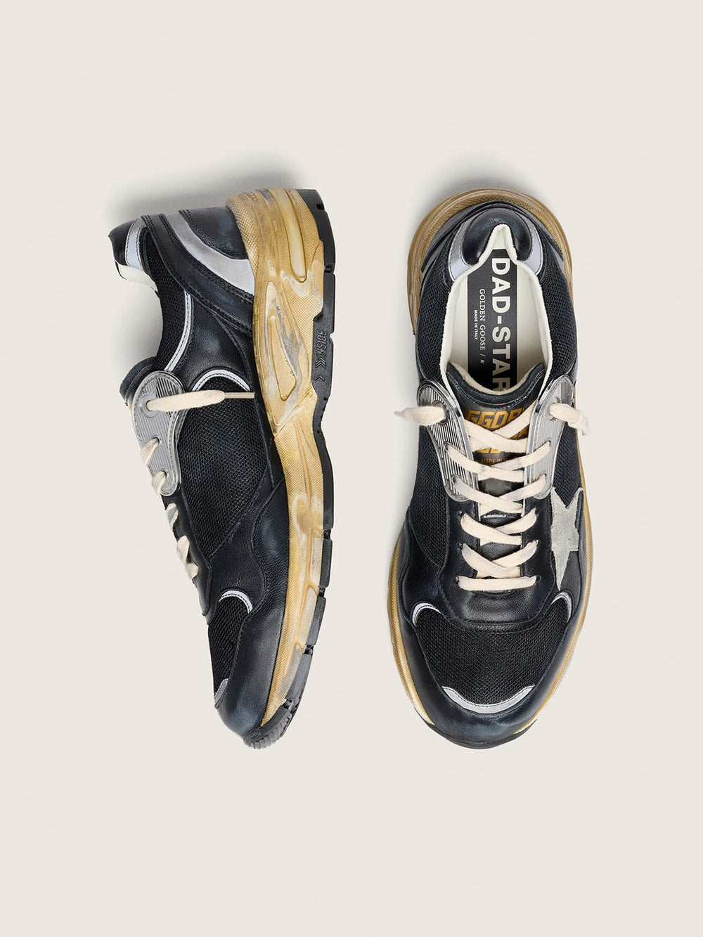 Women’s Dad-Star in Black and Silver Mesh and Nappa w/ Ice-gray star