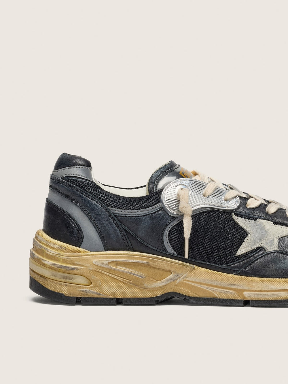 Women’s Dad-Star in Black and Silver Mesh and Nappa w/ Ice-gray star