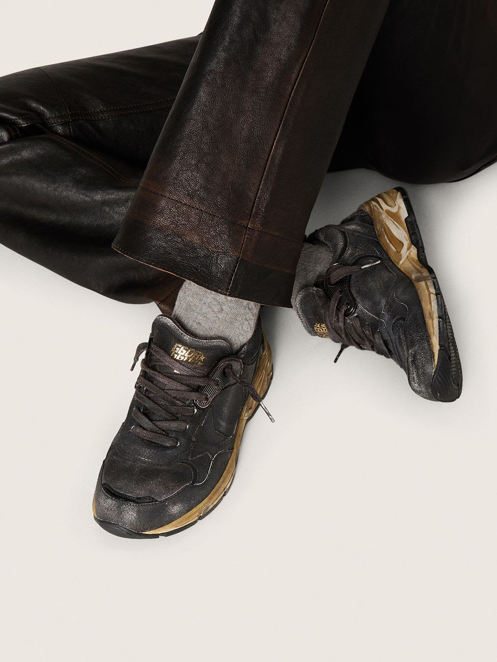 Women's Dad Star in Black Naplak and Crackle Leather w/ Black Star