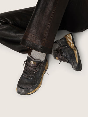 Women's Dad Star in Black Naplak and Crackle Leather w/ Black Star