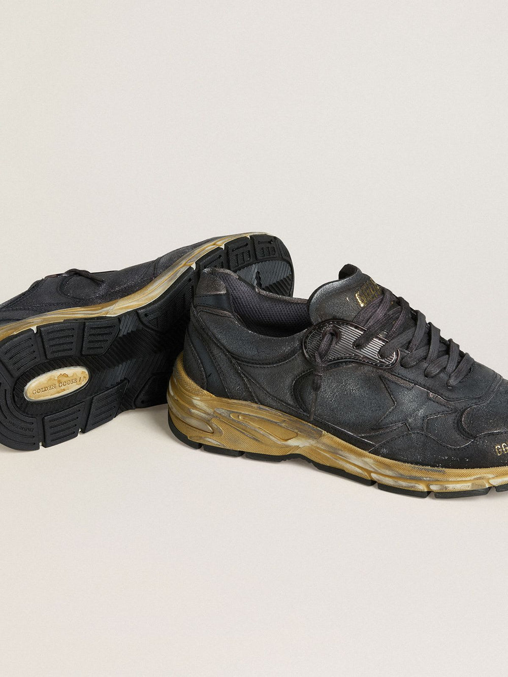 Women's Dad Star in Black Naplak and Crackle Leather w/ Black Star