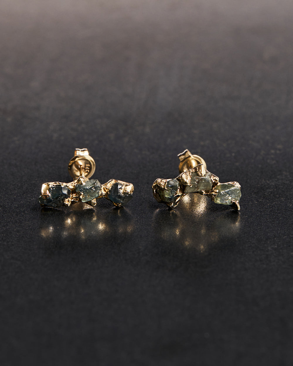 Rough 3-stone Sapphire Studs