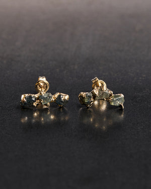 Rough 3-stone Sapphire Studs