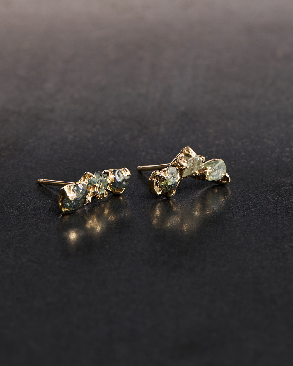 Rough 3-stone Sapphire Studs