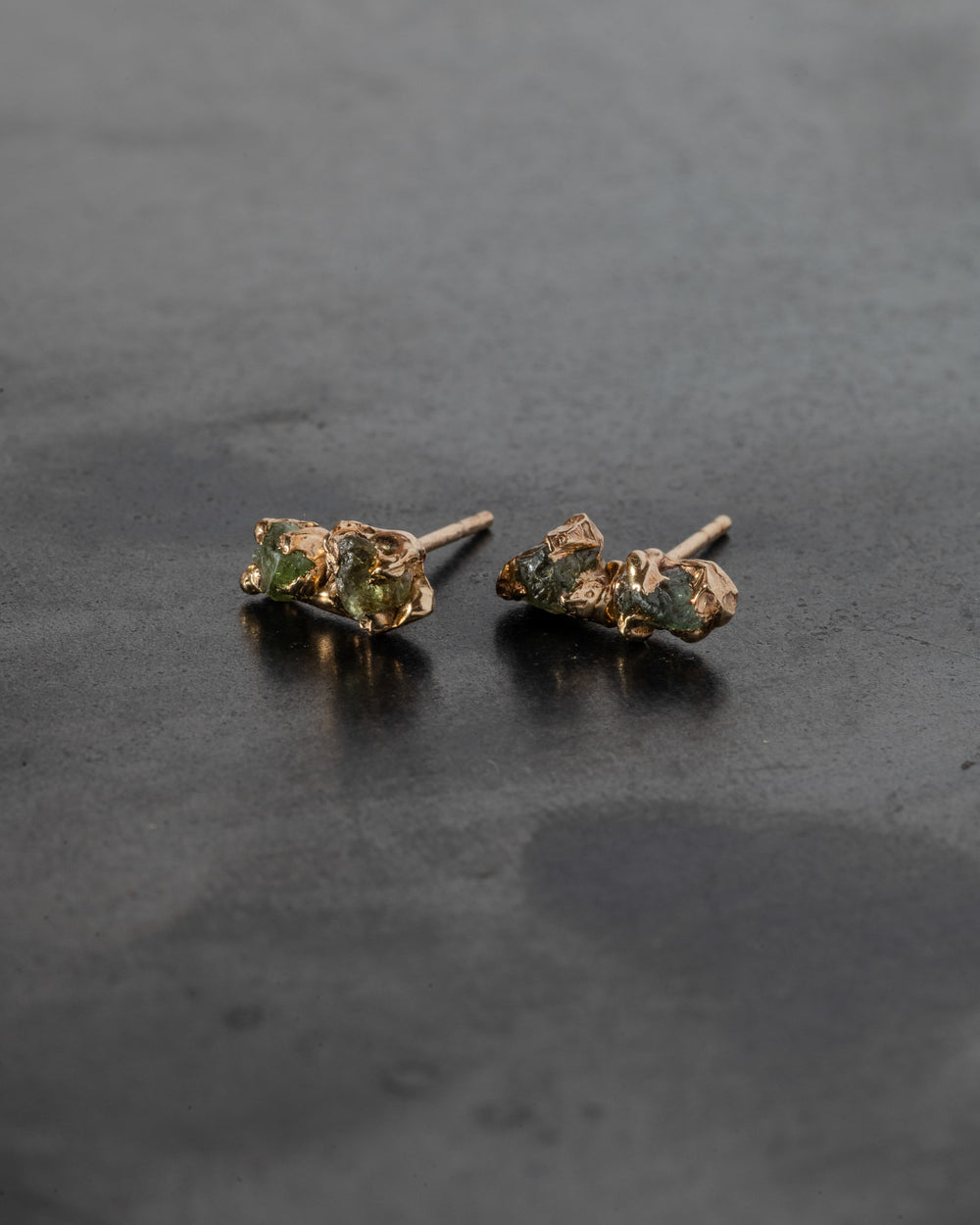 Rough 2 Stone Sapphire Studs Gold