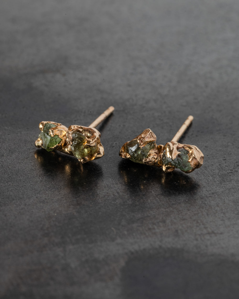 Rough 2 Stone Sapphire Studs Gold