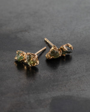 Rough 2 Stone Sapphire Studs Gold