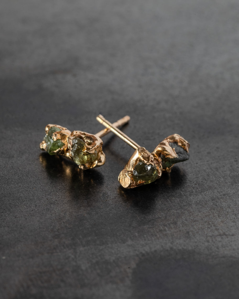 Rough 2 Stone Sapphire Studs Gold