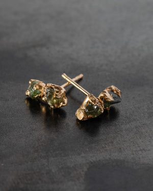 Rough 2 Stone Sapphire Studs Gold
