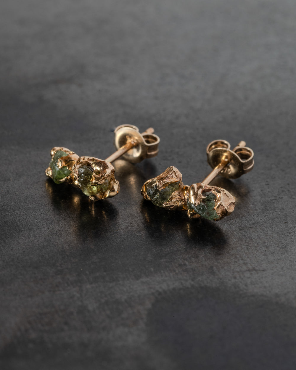 Rough 2 Stone Sapphire Studs Gold