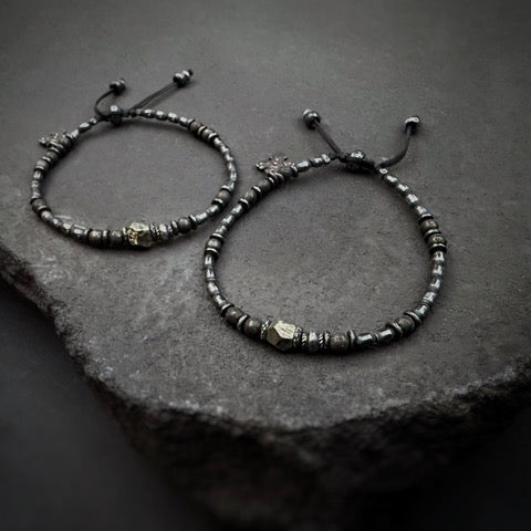 Gypsy Silver Bead Layering Bracelet w/ New Pyrite
