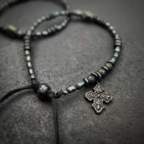 Gypsy Silver Bead Layering Bracelet w/ New Pyrite