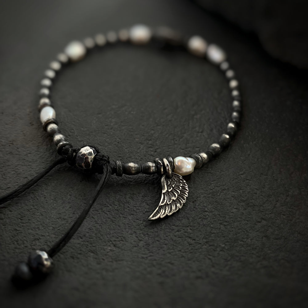 Silver Gypsy Beads Layering Bracelet w/ Baroque Pearl