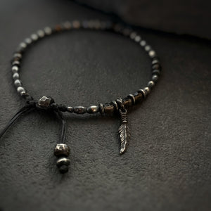 Silver Gypsy Beads Layering Bracelet w/ Smokey Quartz