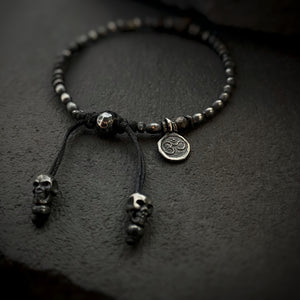 Silver Gypsy Beads Layering Bracelet w/ Onyx
