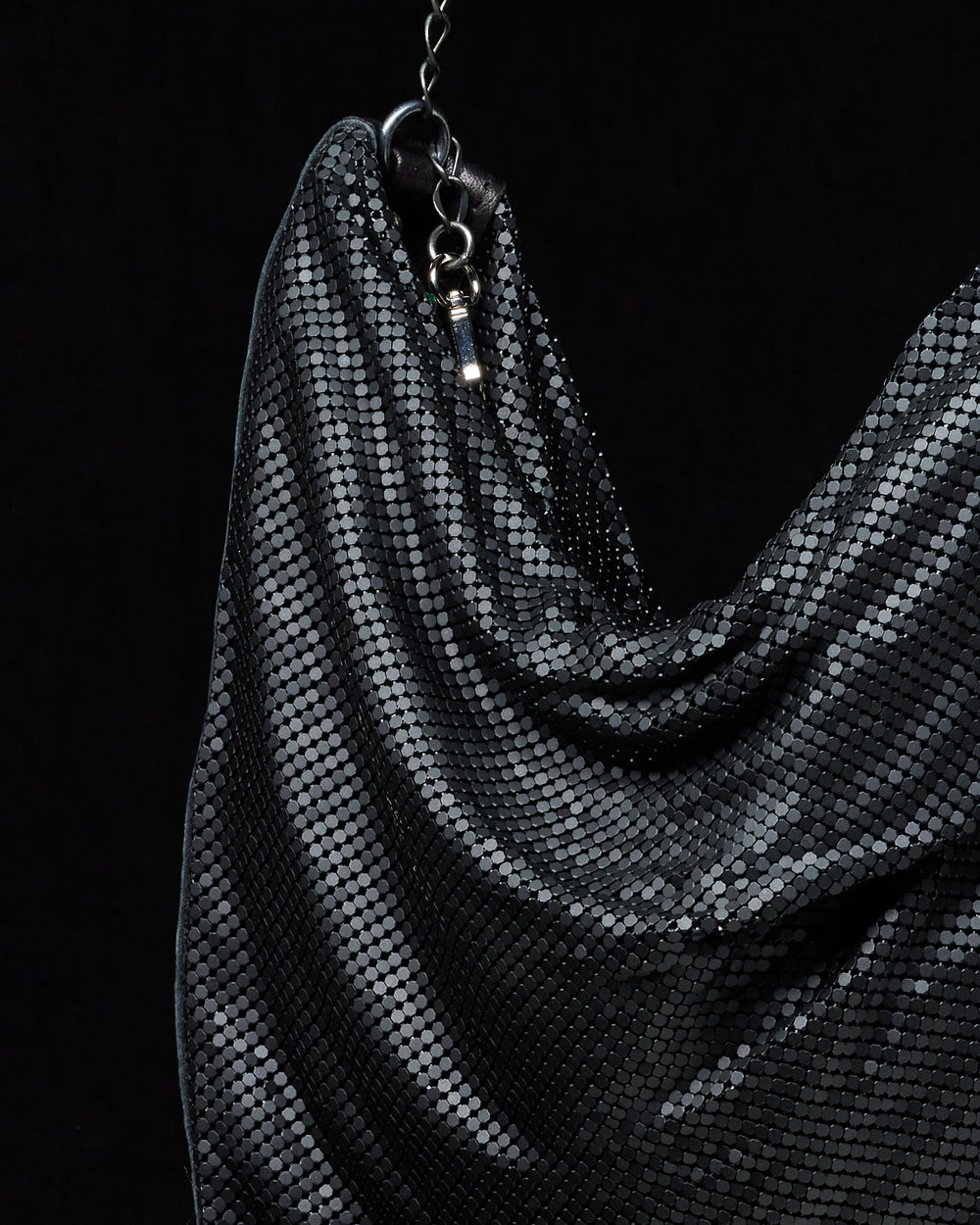 Black Frost Mesh Pleated Bag with Black Horn